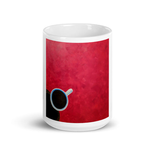 Black coffee, red table mug